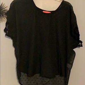 Sheer black crop top with small hearts, size L